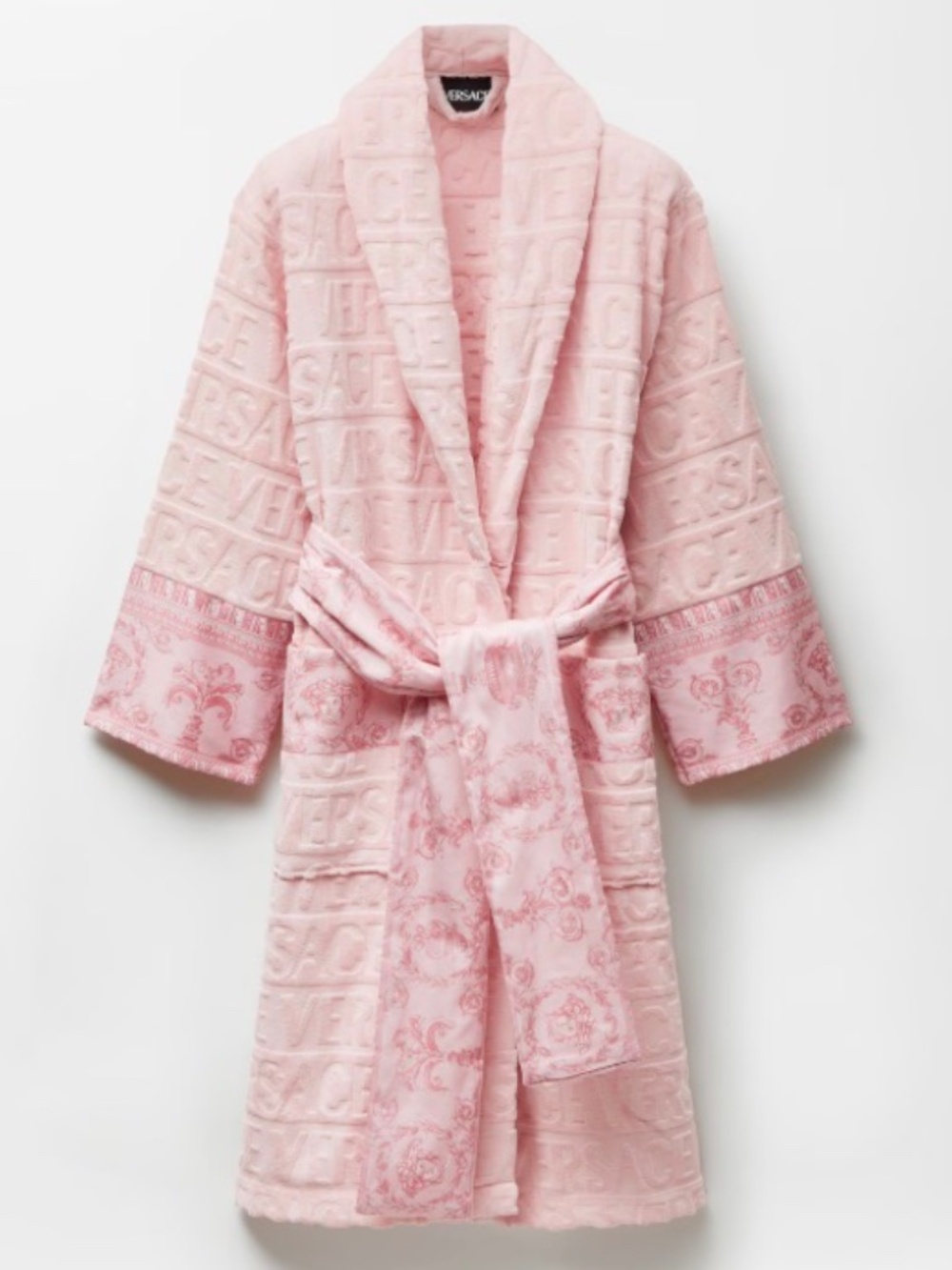 🔥 Versace Medusa Baroque Bathrobe Pink M Logo Jacquard Terry Robe Brand New‼️